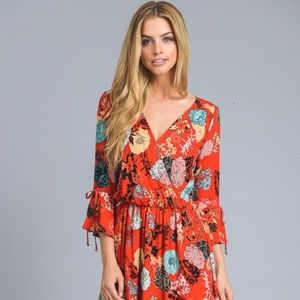 Floral Wrap Dress with Bell Sleeves